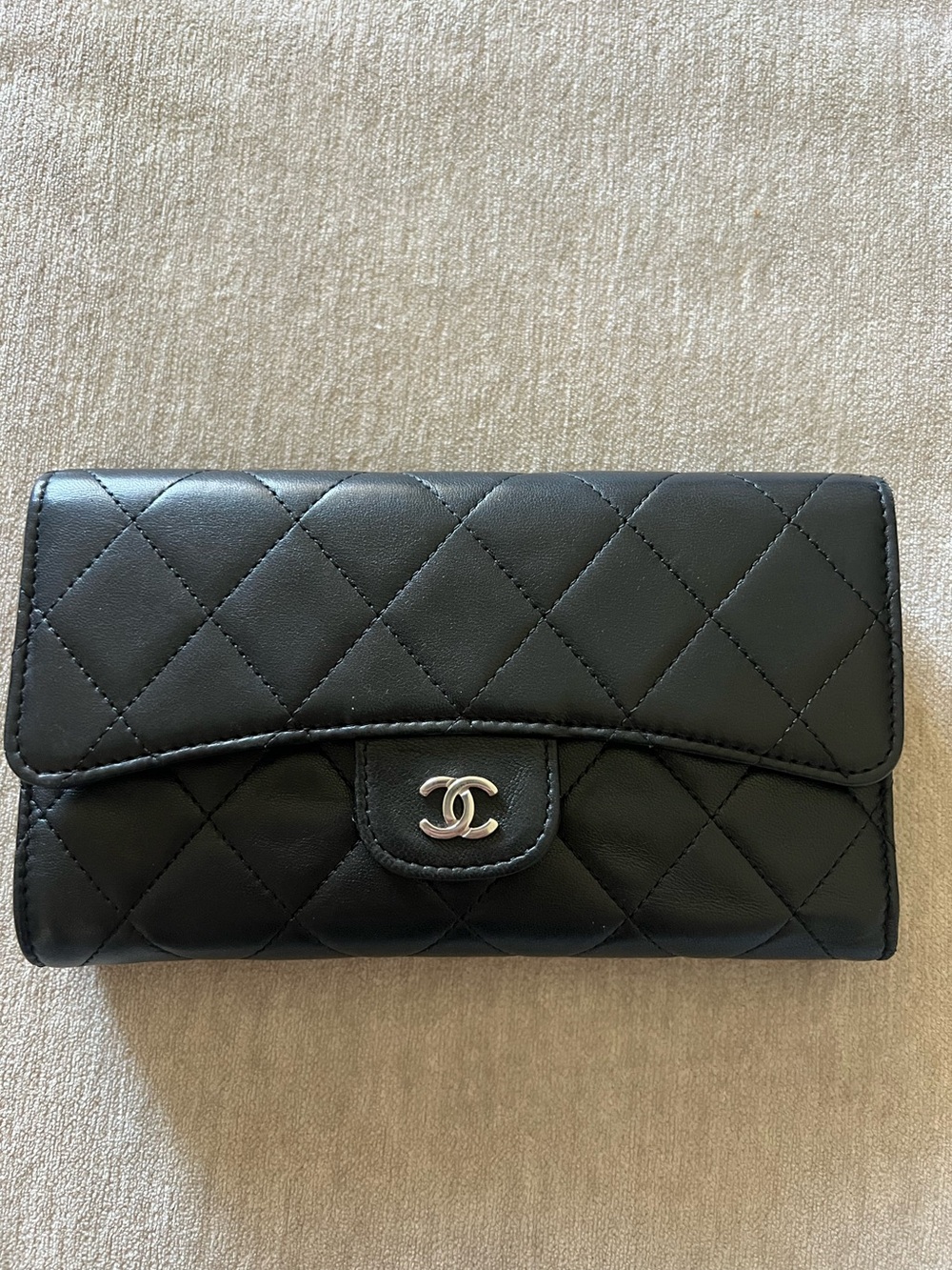 Chanel Classic Long Flap Wallet Lambskin Authentic Good Condition Retail $1400